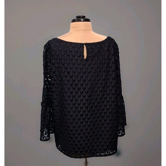Talbots RSVP Size Large Lace Eyelet Bell Sleeve Navy Blue Popover Top Whimsical - Picture 3 of 13